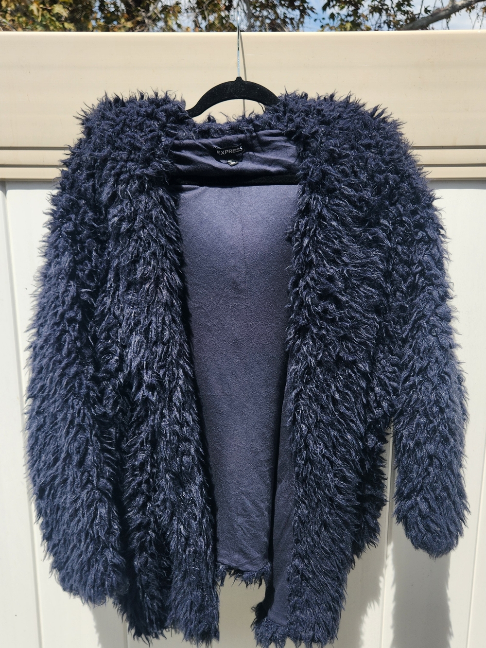 Express Women's Navy Faux Fur Open-Front Coat